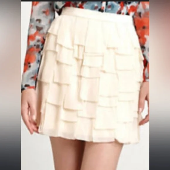 Forever 21 Cream Ruffle Mini Skirt Size L  Y2K Wester Chic Cottagecore Coquette - Picture 3 of 16